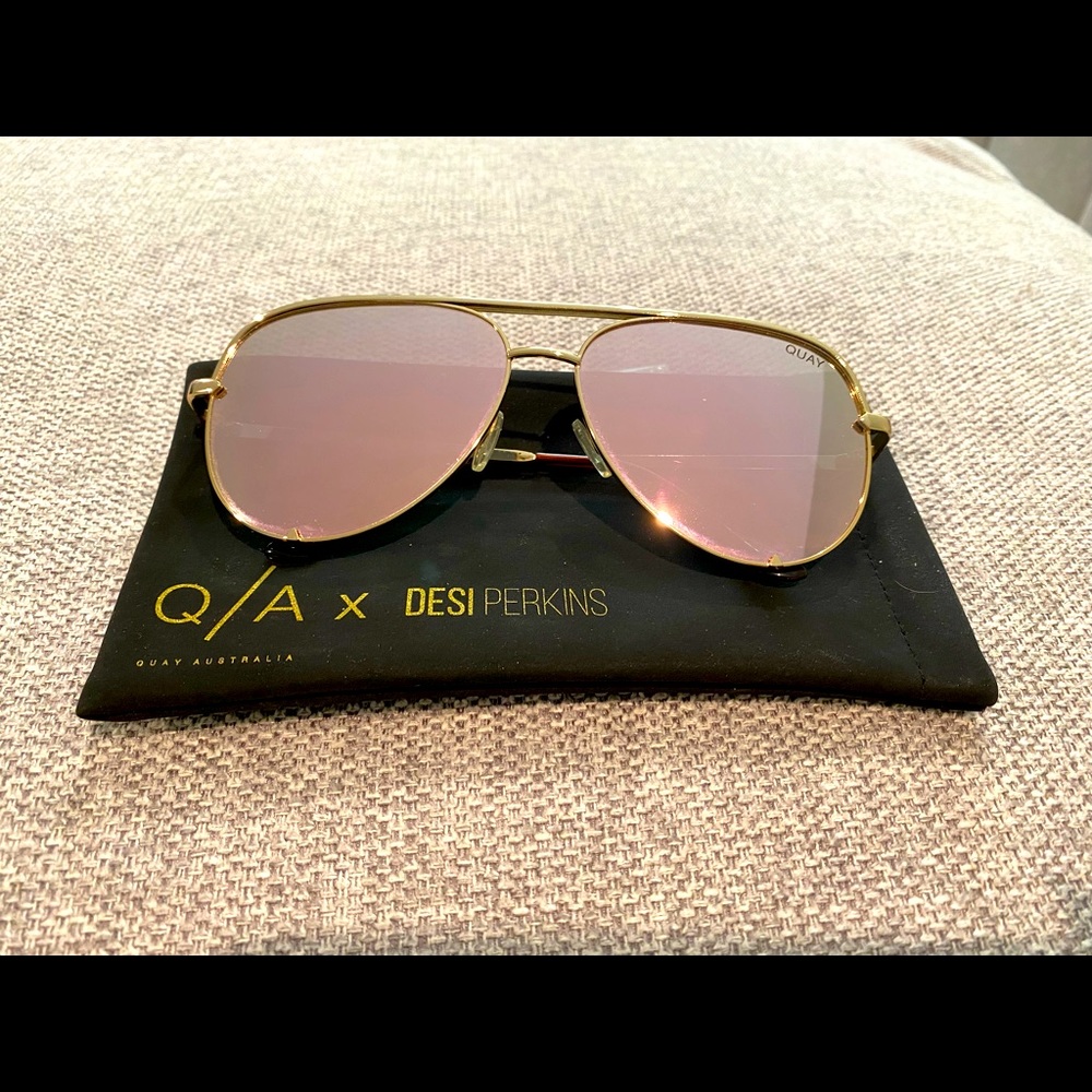 Desi x Quay high key sunglasses in gold frame and rose gold lens